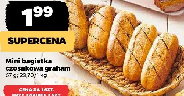Mini bagietka czosnkowa graham promocja w Netto