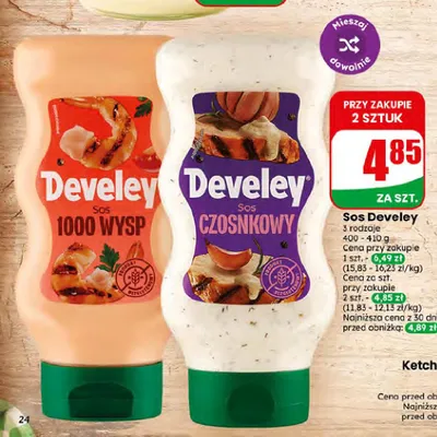 Sos czosnkowy Develey promocja w Dino