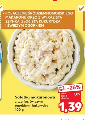 Sałatka makaronowa z szynką, świeżym ogórkiem i kukurydzą promocja w Kaufland