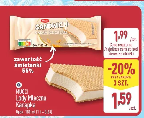 Lody Mleczna Kanapka Mucci promocja w Aldi