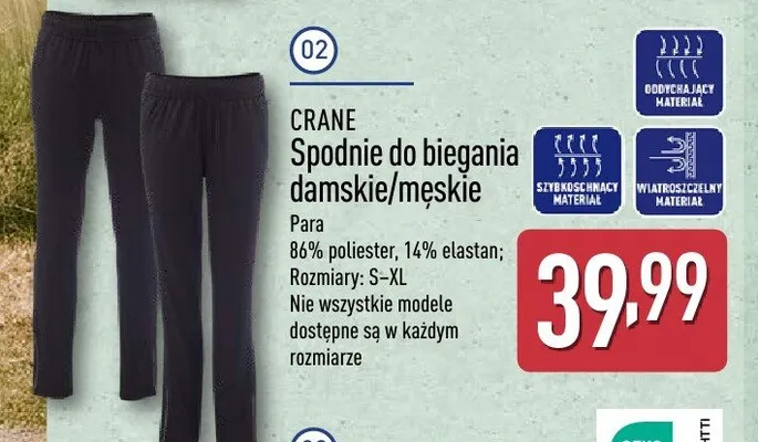 Spodnie do biegania damskie/męskie Crane promocja w Aldi