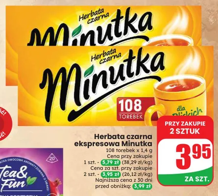 Herbata czarna ekspresowa Minutka promocja w Dino