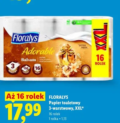 Papier toaletowy 3-warstwowy Floralys Adorable Balsam XXL promocja w Lidl