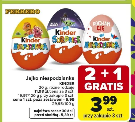 Jajko niespodzianka różne rodzaje promocja w Carrefour Market