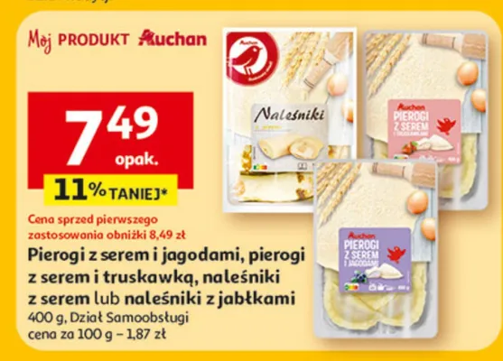 Pierogi z serem i jagodami, pierogi z serem i truskawką, naleśniki z serem lub naleśniki z jabłkami promocja w Auchan
