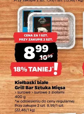 Kiełbaski białe surowe z ziołami Grill Bar Sztuka Mięsa promocja w Netto