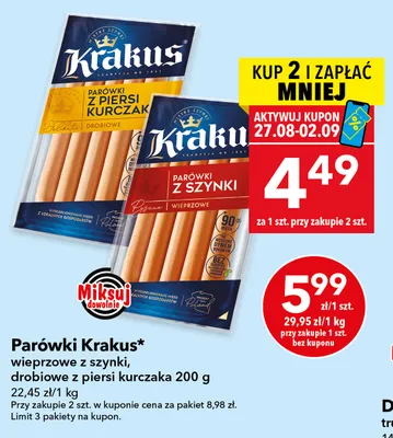 Parówki drobiowe z piersi kurczaka Krakus promocja w LEWIATAN