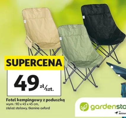 Fotel kempingowy z poduszką 90x45x45cm promocja w Auchan