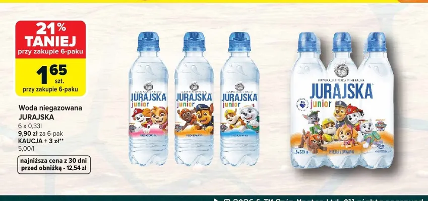 Woda niegazowana Jurajska Junior 6-pak 330 ml promocja w Carrefour