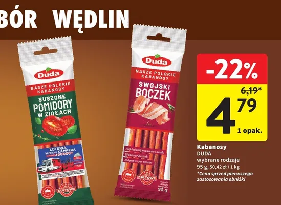 Kabanosy Duda suszone pomidory w ziołach promocja w Intermarche