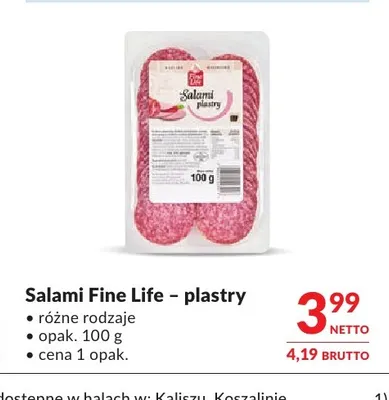 Salami Fine Life plastry promocja w Makro