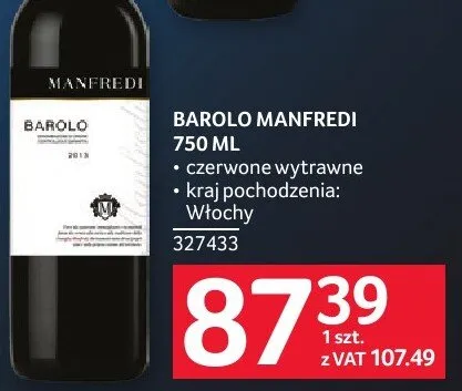 Wino BAROLO MANFREDI 750 ML promocja w Selgros