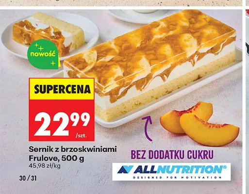 Sernik z brzoskwiniami Frulove Allnutrition promocja w Biedronka
