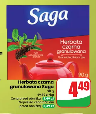 Herbata czarna granulowana Saga promocja w Dino