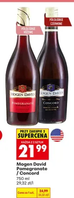 Wino Mogen David Concord półsłodkie czerwone promocja w Biedronka