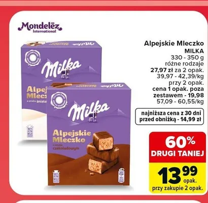 Alpejskie Mleczko Milka o smaku czekoladowym promocja w Carrefour