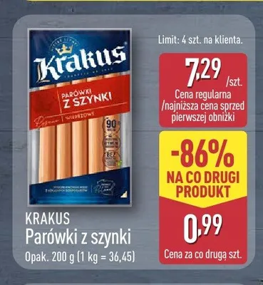 Parówki z szynki Krakus promocja w Aldi