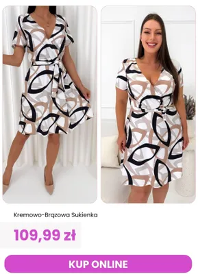 Sukienka kremowo-brązowa ModnaKiecka.pl promocja w Modna Kiecka
