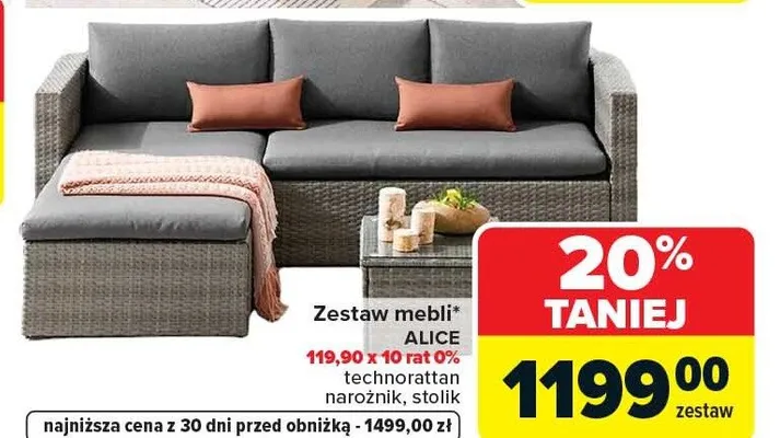 Zestaw mebli Alice technorattan narożnik stolik promocja w Carrefour