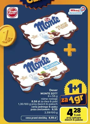 Deser czekoladowo-orzechowy Zott Monte promocja w Carrefour