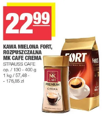 Kawa mielona Fort, rozpuszczalna Mk Cafe Crema promocja w SPAR