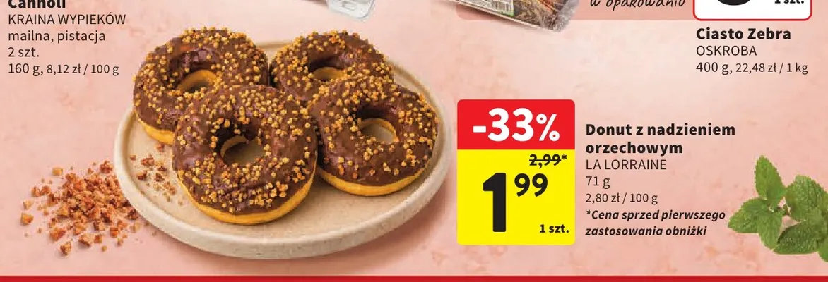 Donut z nadzieniem orzechowym La Lorraine promocja w Intermarche