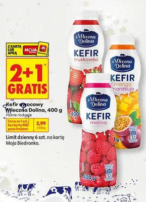 Kefir owocowy Mleczna Dolina malina promocja w Biedronka