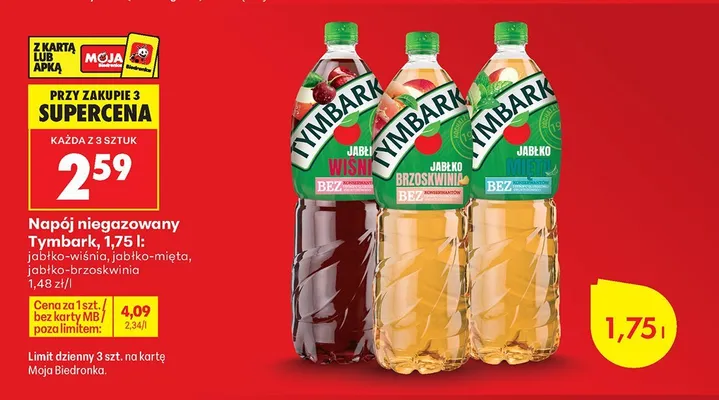 Napój niegazowany Tymbark Jabłko Mięta promocja w Biedronka