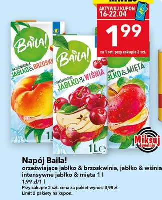 Napój orzeźwiający jabłko & brzoskwinia promocja w LEWIATAN