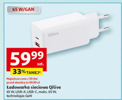 Ładowarka sieciowa 65W USB-A, USB-C promocja w Auchan