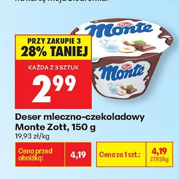 Deser mleczno-czekoladowy Zott promocja w Biedronka