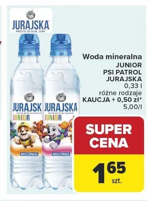 Woda mineralna Junior Psi Patrol Jurajska promocja w Carrefour