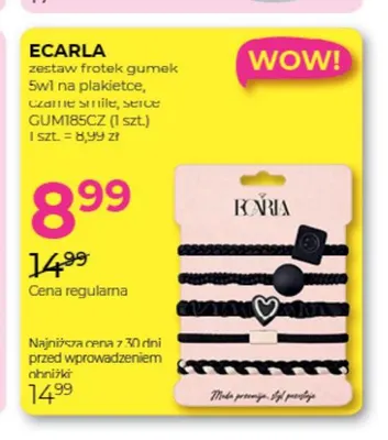 Zestaw frotek gumek 5w1 na plakietce czarne smile serce GUM185CZ Ecarla promocja w Drogerie Jawa