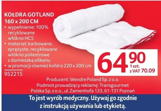 KOŁDRA GOTLAND 160 x 200 CM promocja w Selgros