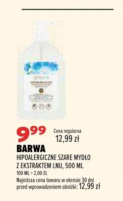 Hipoalergiczne szare mydło Barwa z ekstraktem lnu promocja w Drogerie Natura