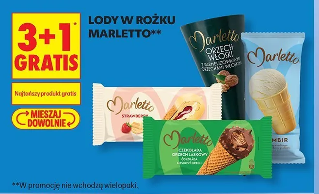 Lody w rożku Marletto Orzech Włoski promocja w Biedronka