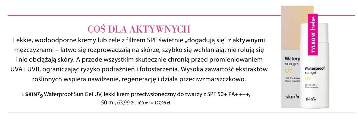 Krem przeciwsłoneczny do twarzy Skin79 Waterproof Sun Gel UV SPF 50+ PA++++ promocja w Hebe