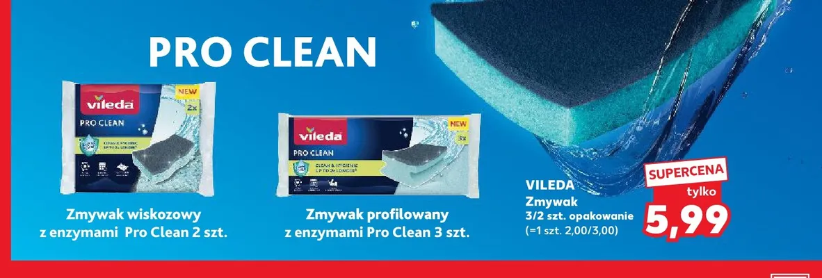 Zmywak profilowany z enzymami Pro Clean 3 szt. Vileda promocja w Kaufland