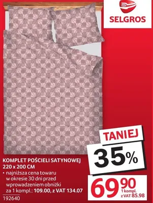 Komplet pościeli satynowej 220 x 200 cm promocja w Selgros