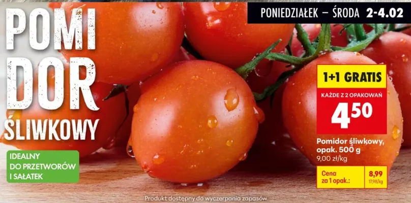 Pomidor śliwkowy, opak. 500 g promocja w Biedronka