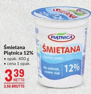 Śmietana Piątnica 12% promocja w Makro