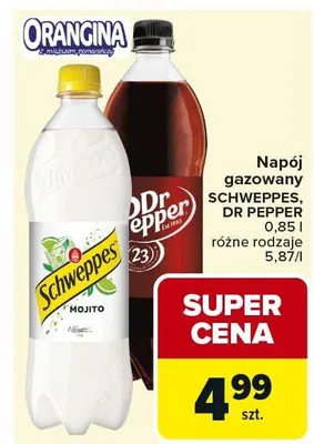 Napój gazowany SCHWEPPES, DR PEPPER 0,85l różne rodzaje promocja w Carrefour