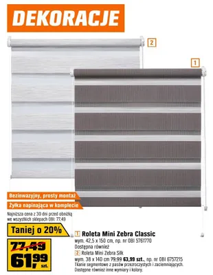 Roleta Mini Zebra Silk wym. 38x140cm promocja w OBI