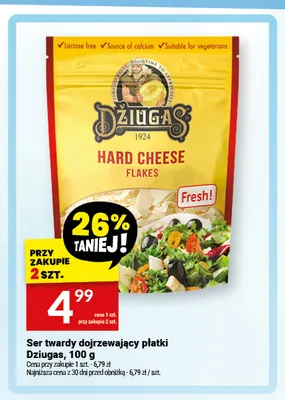 Ser twardy dojrzewający płatki Dziugas promocja w Twój Market