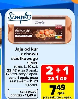 Jajka kurze z chowu ściółkowego rozm. L Simpl promocja w Carrefour
