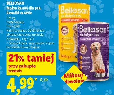 Mokra karma dla psa, kawałki w sosie różne rodzaje Bellosan promocja w Lidl