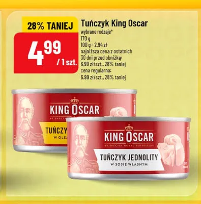 Tuńczyk jednolity w sosie własnym King Oscar promocja w POLOmarket