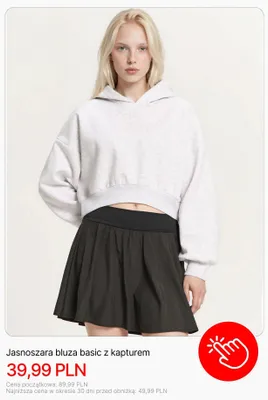 Bluza damska jasnoszara basic z kapturem Cropp promocja w Cropp