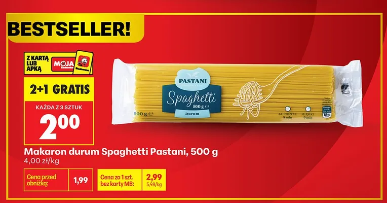 Makaron durum spaghetti Pastani promocja w Biedronka