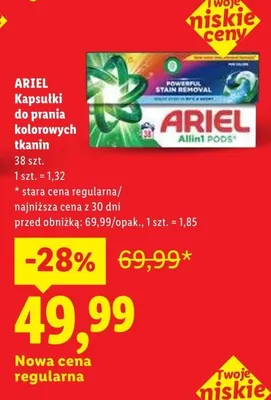 Kapsułki do prania kolorowych tkanin ARIEL promocja w Lidl